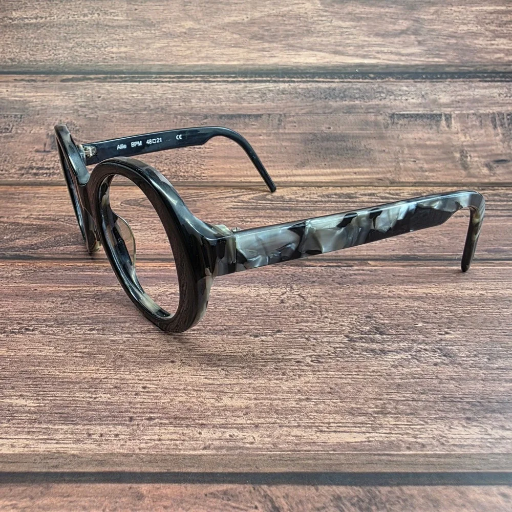Isson Australia Allie BPM Black Grey Marble Round Eyeglass Frames 48-21-135